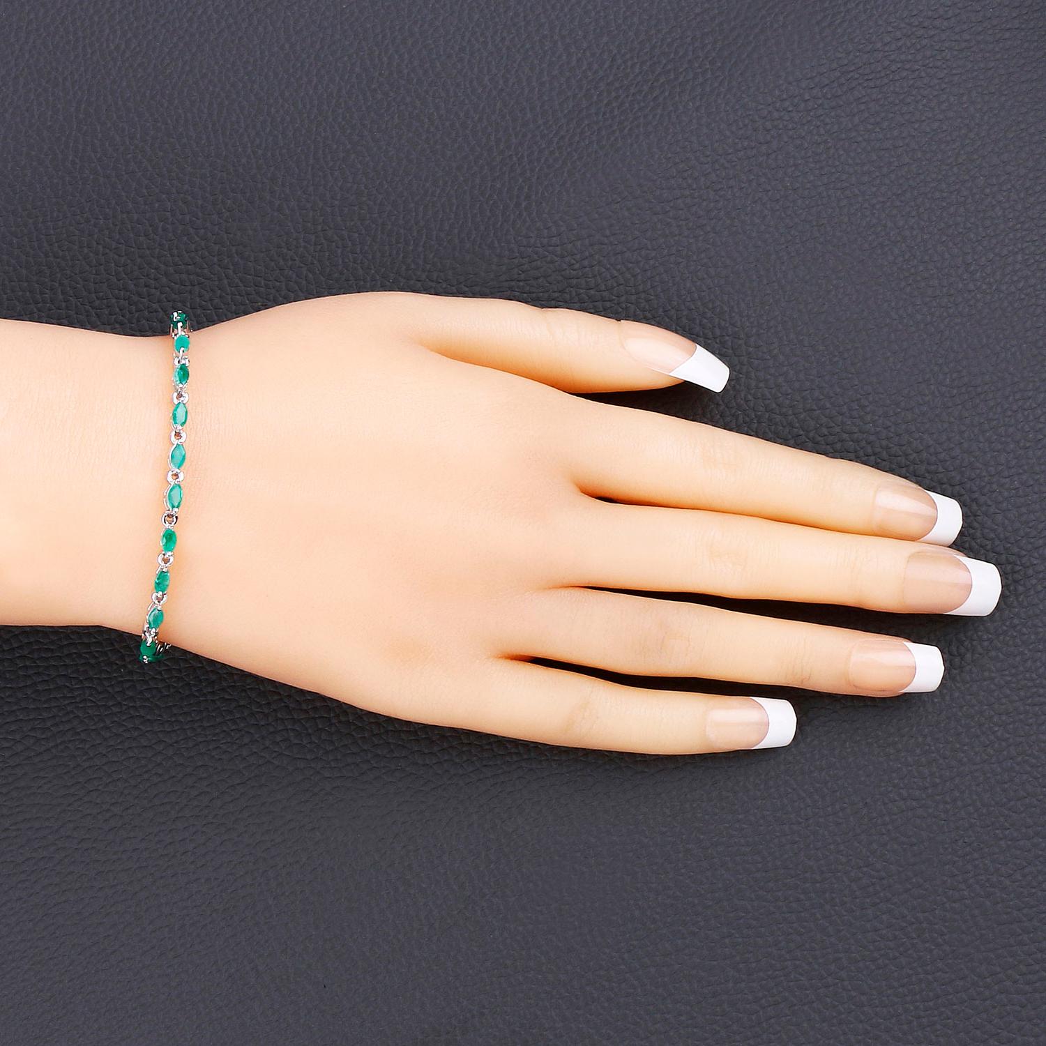 Contemporaneo Bracciale A Link con smeraldo dello Zambia 3,23 carati A. Silver in vendita