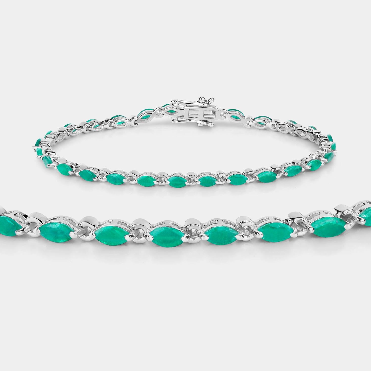 Taglio ovale Bracciale A Link con smeraldo dello Zambia 3,23 carati A. Silver in vendita