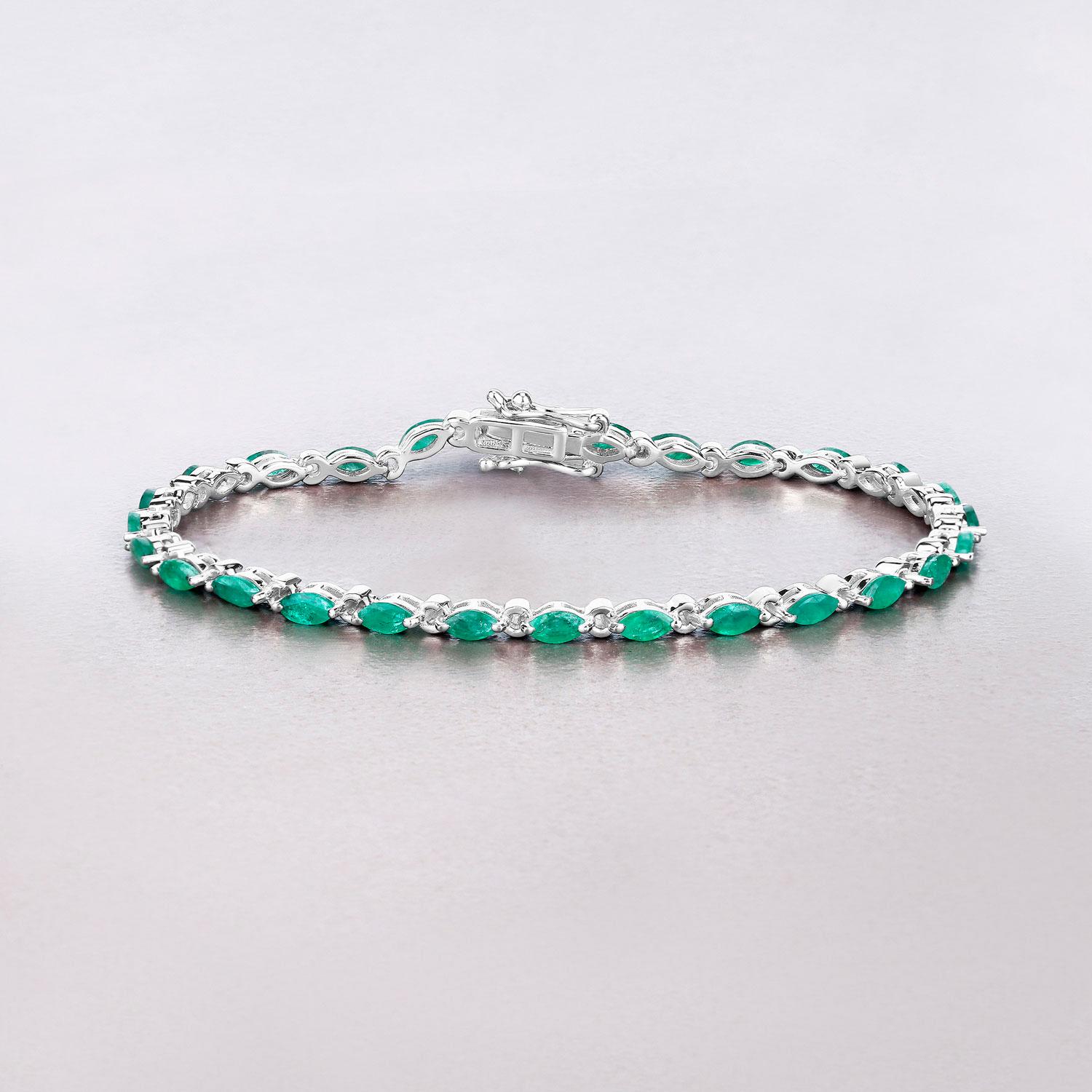 da uomo o donna Bracciale A Link con smeraldo dello Zambia 3,23 carati A. Silver in vendita