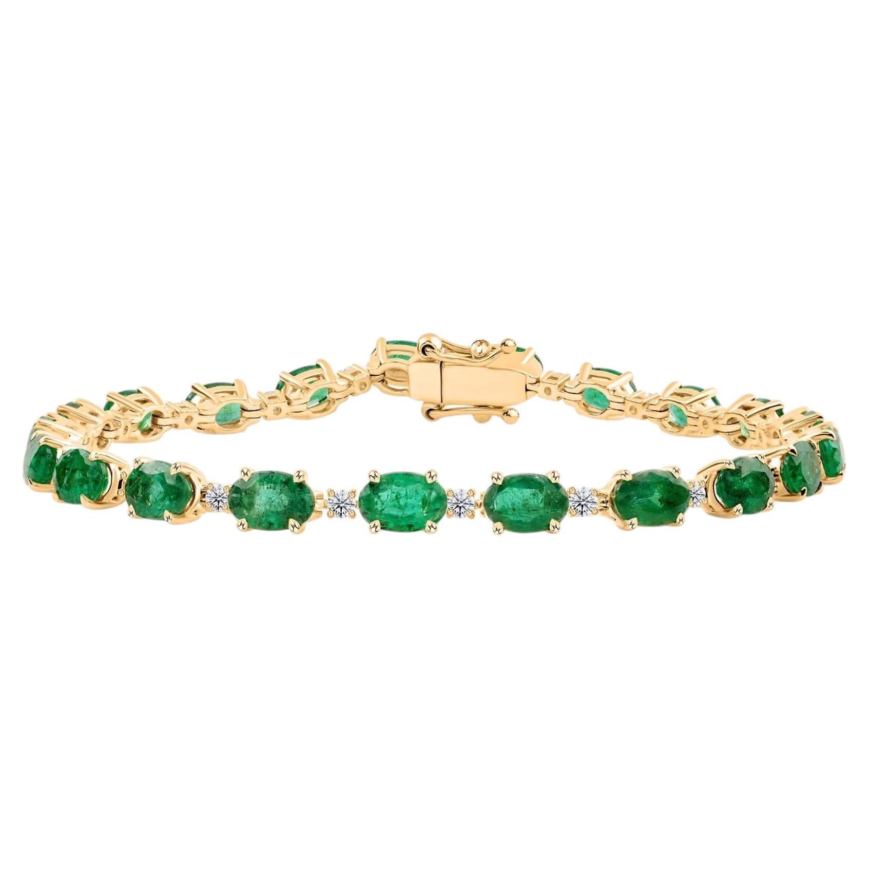 Zambian Emerald Natural Diamond 14K Yellow Gold Bracelet Handmade Fine Jewelry