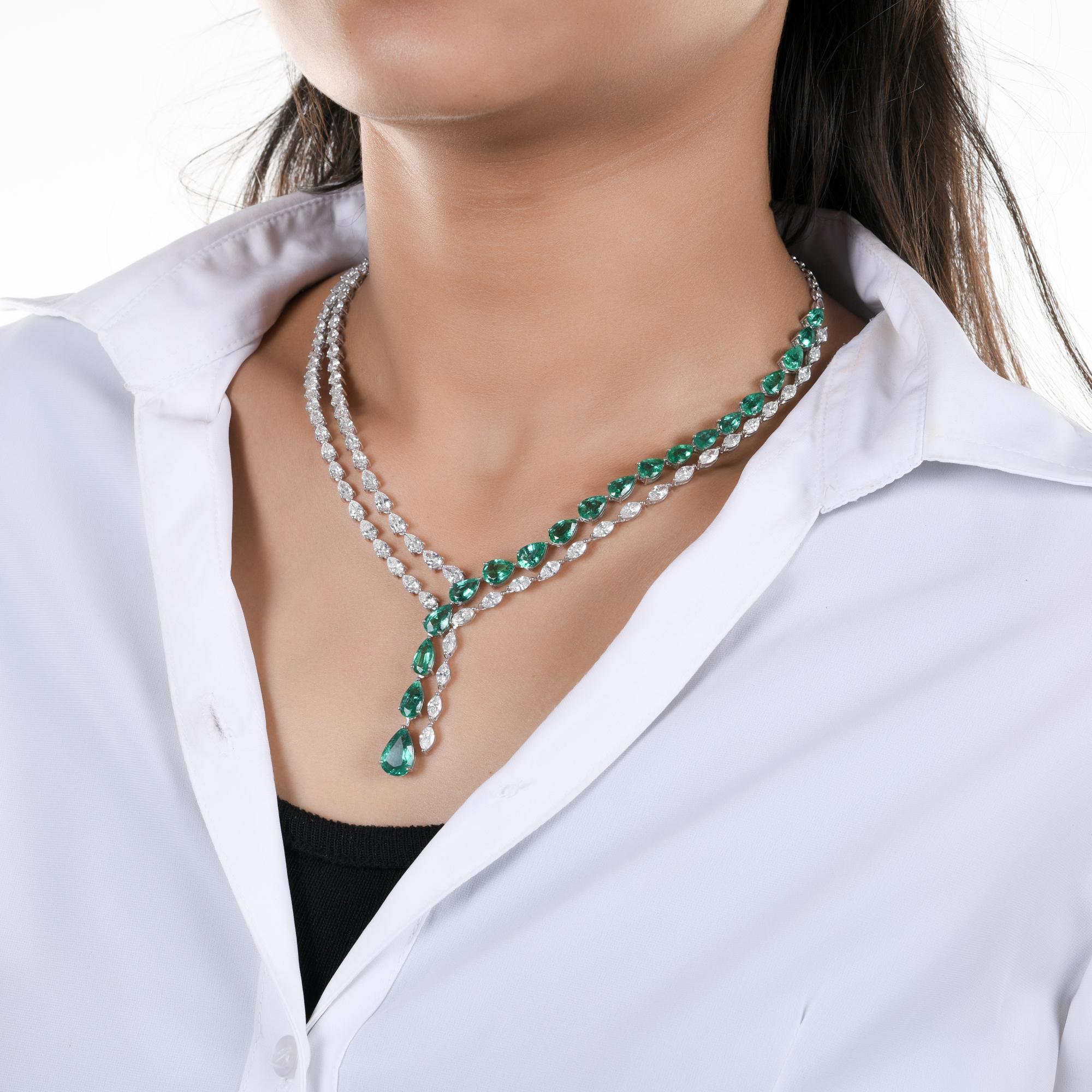 Taglio a goccia Smeraldo dello Zambia H SI Pear Brilliante Diamond Collana in oro bianco 14 carati in vendita