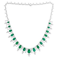 Zambian Emerald Necklace SI Clarity HI Color Diamond 14 Karat White Gold Jewelry