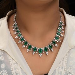 Zambian Emerald Necklace SI Clarity HI Color Diamond 18 Karat White Gold Jewelry