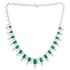 Zambian Emerald Necklace SI Clarity HI Color Diamond 18 Karat White Gold Jewelry