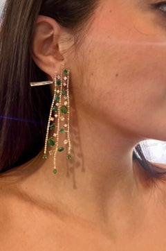 Zambian Emerald Ombré Fancy Yellow & White Diamond Long Earring 18K Gold 15.66CT