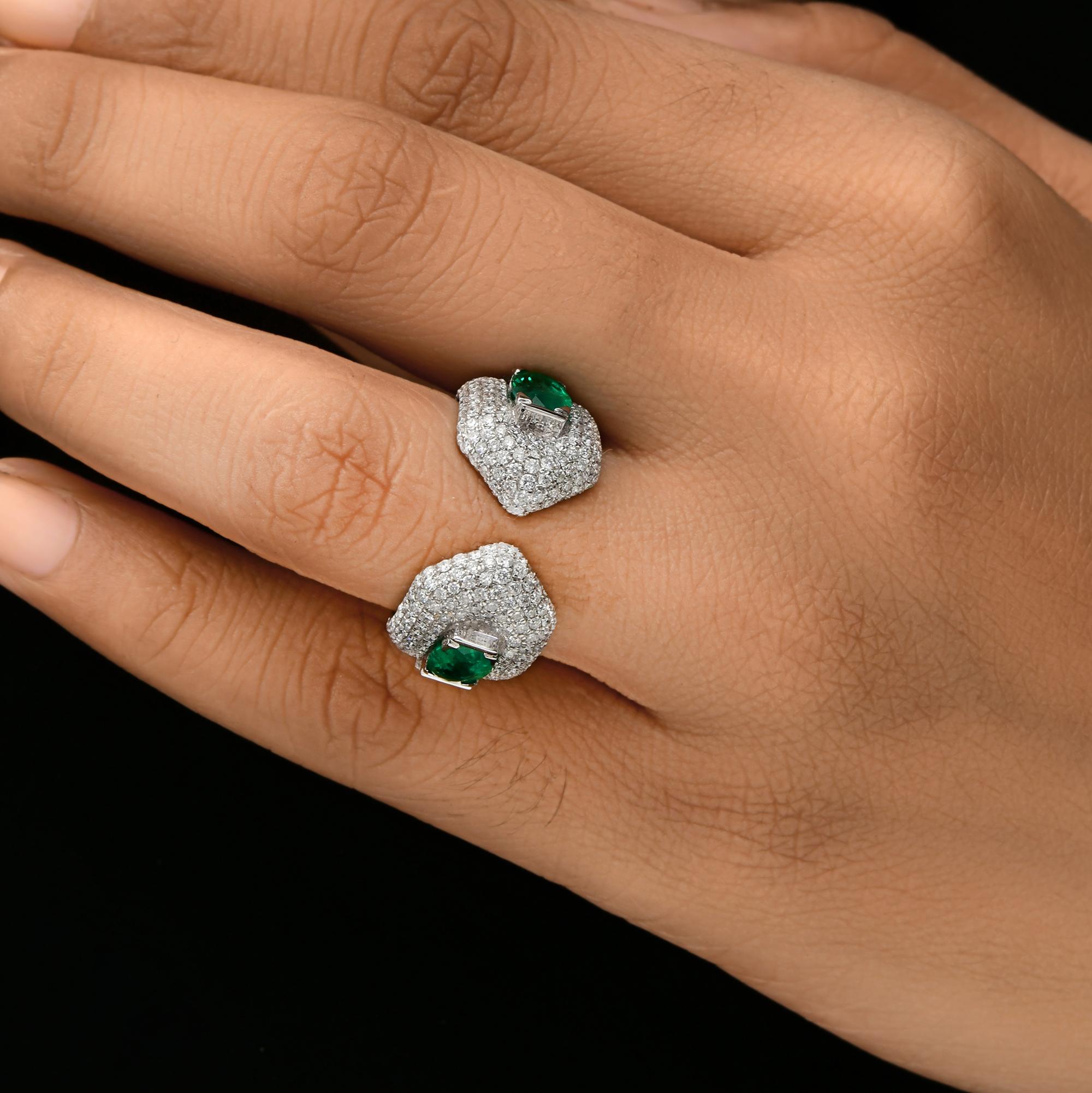 Im Angebot: Sambischer Smaragd Pave Diamant Cocktail Ring 14k Weißgold Feiner Schmuck Geschenk () 2