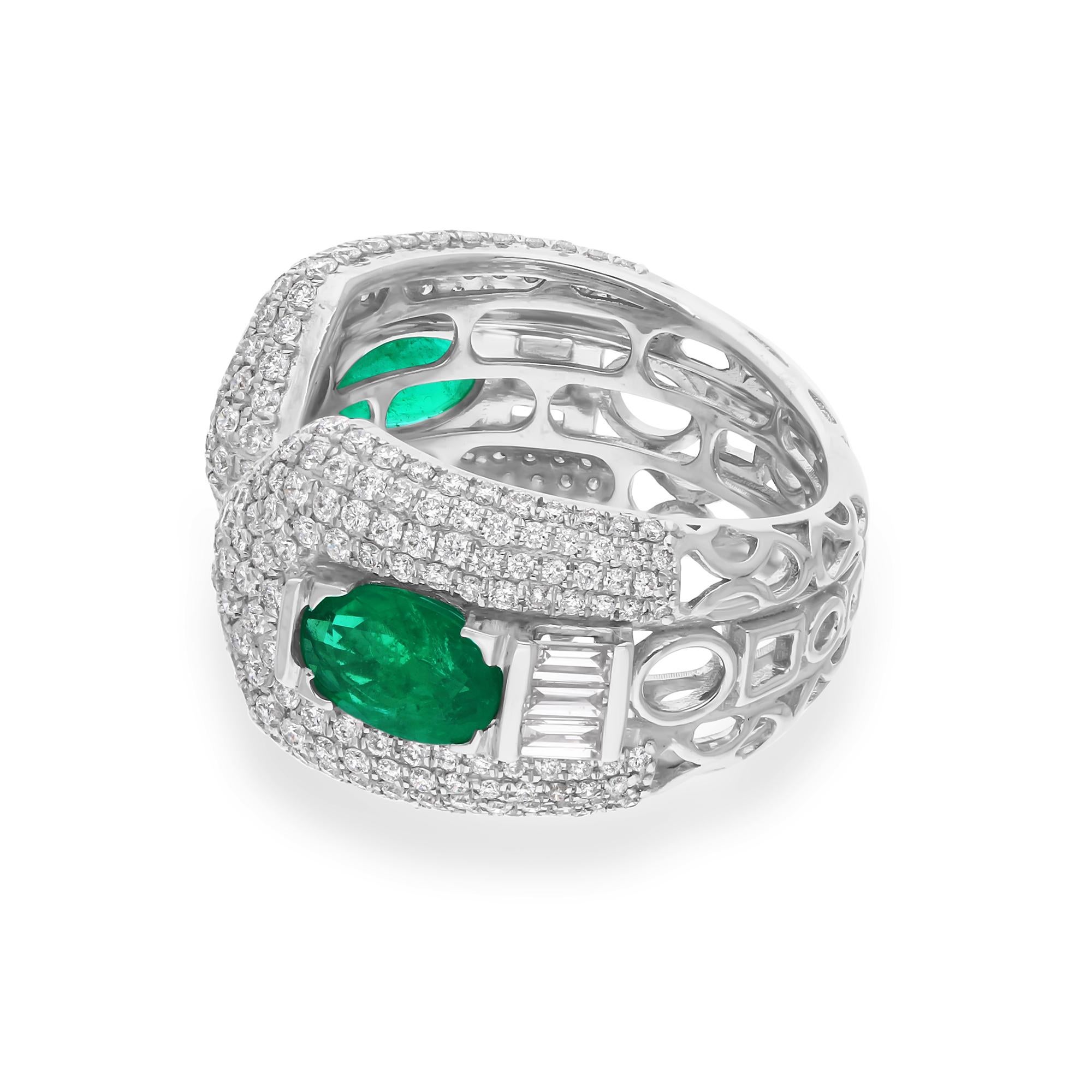 Im Angebot: Sambischer Smaragd Pave Diamant Cocktail Ring 14k Weißgold Feiner Schmuck Geschenk () 6