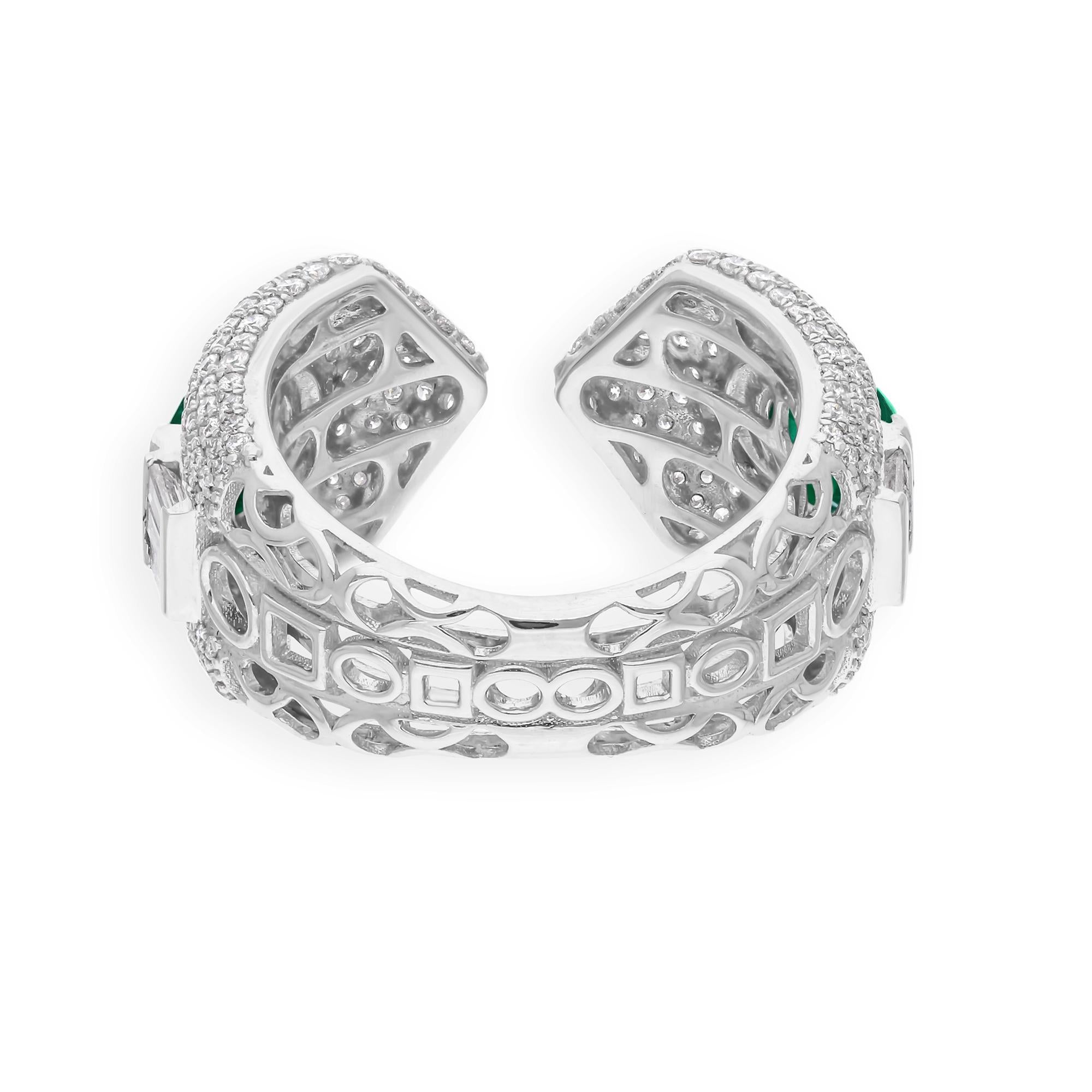 Im Angebot: Sambischer Smaragd Pave Diamant Cocktail Ring 14k Weißgold Feiner Schmuck Geschenk () 7