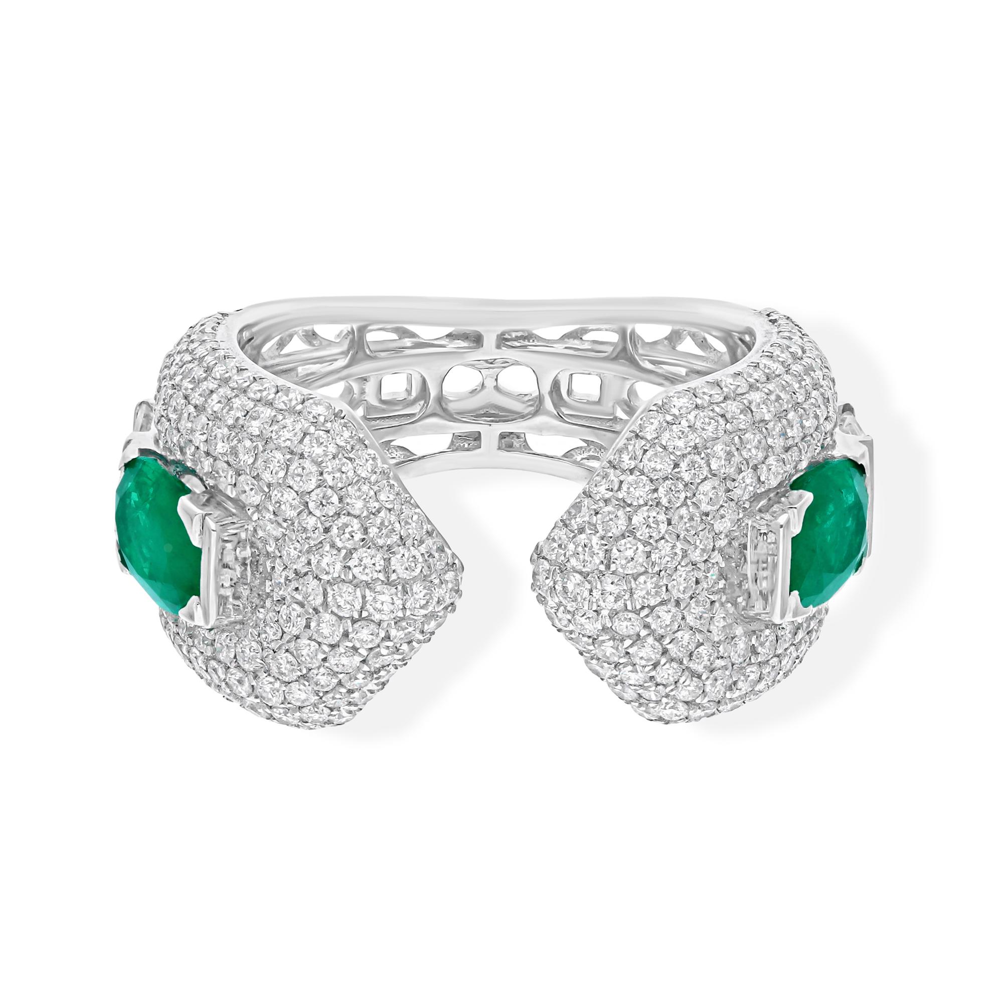 Sambischer Smaragd Pave Diamant Cocktail Ring 14k Weißgold Feiner Schmuck Geschenk