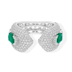 Sambischer Smaragd Pave Diamant Cocktail Ring 14k Weißgold Feiner Schmuck Geschenk