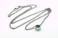 Zambian emerald pendant 6mm natural emerald bezel pendant necklace 18" 18KT gold