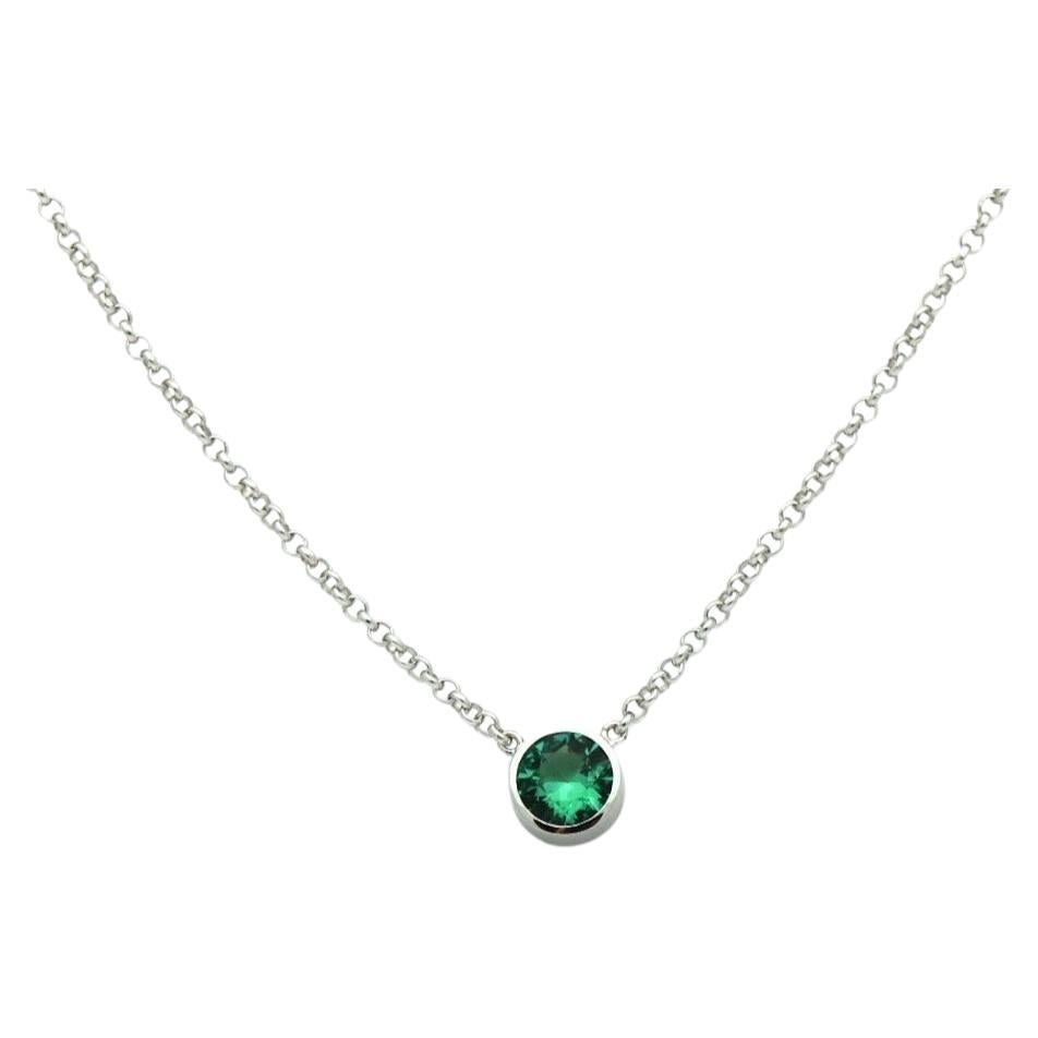 Zambian emerald pendant 6mm natural emerald bezel pendant necklace 18" 18KT gold For Sale