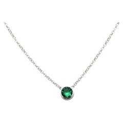 Zambian emerald pendant 6mm natural emerald bezel pendant necklace 18" 18KT gold