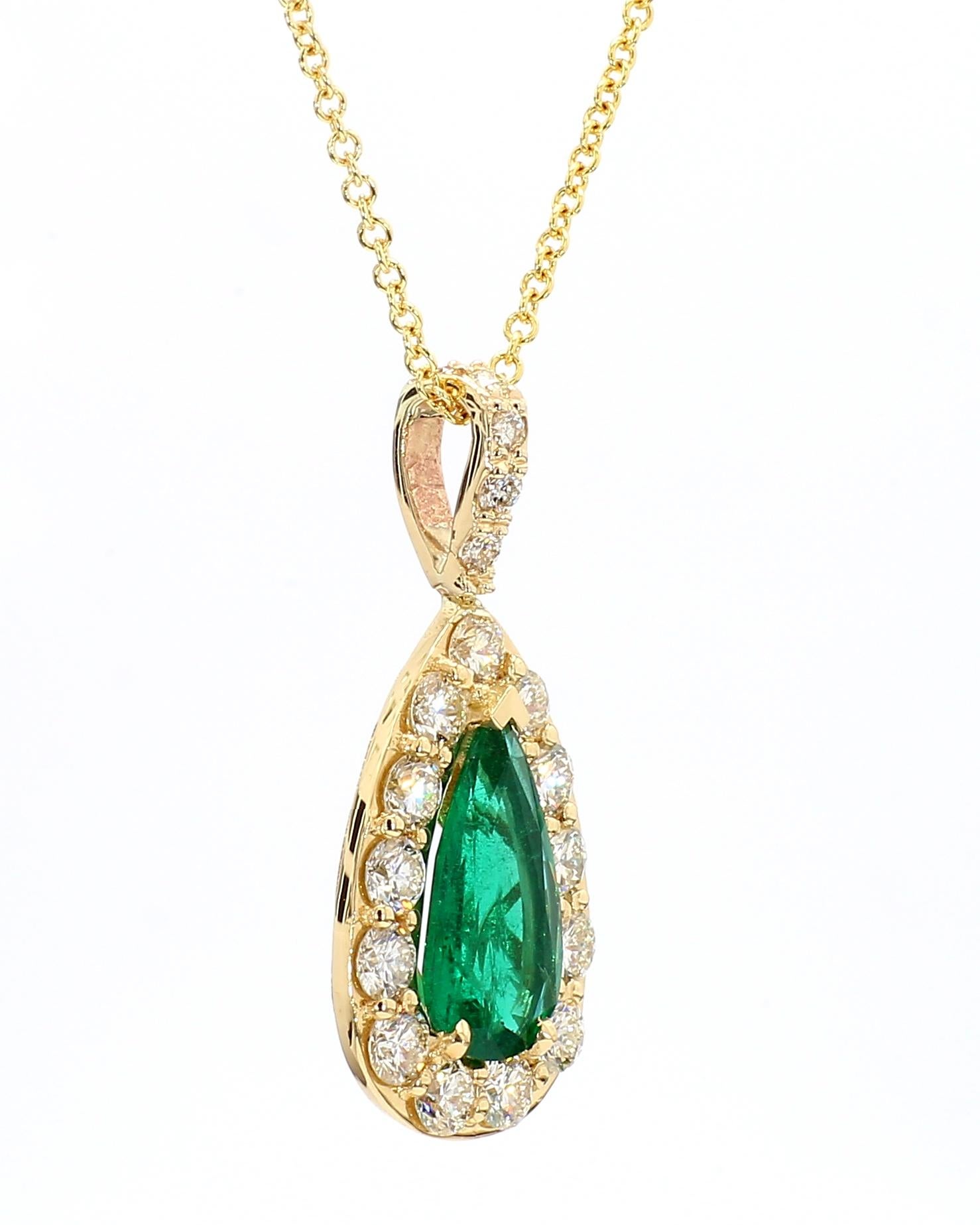 Pendentif Emeraude Zambienne Forme Poire Longue Certifiée GIA Or bicolore 18K en vente 3