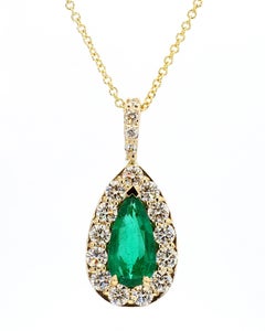 Zambian Emerald Pendant Long Pear Shape GIA Certified 18K Two Tone Gold