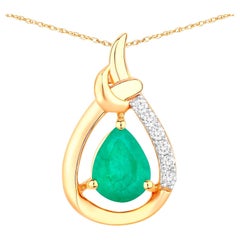 Collier pendentif émeraude de Zambie diamants 1,19 carats or jaune 10 carats