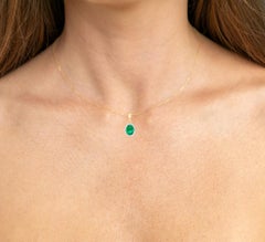 Zambian Emerald Pendant Necklace Diamonds 1.35 Carats 10K Yellow Gold