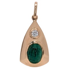 Zambian Emerald Pendant with an Earth Mined Diamond in 14K Gold  OV 7x5mm