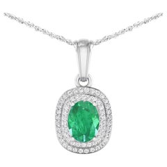 Zambian Emerald Pendant With Diamonds 1.46 Carats 14K White Gold