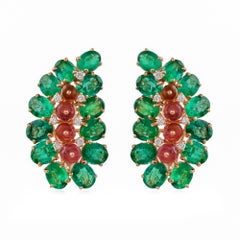 Zambian Emerald Pink Tourmaline Cluster Paisley Clip On Earrings 18k Rose Gold