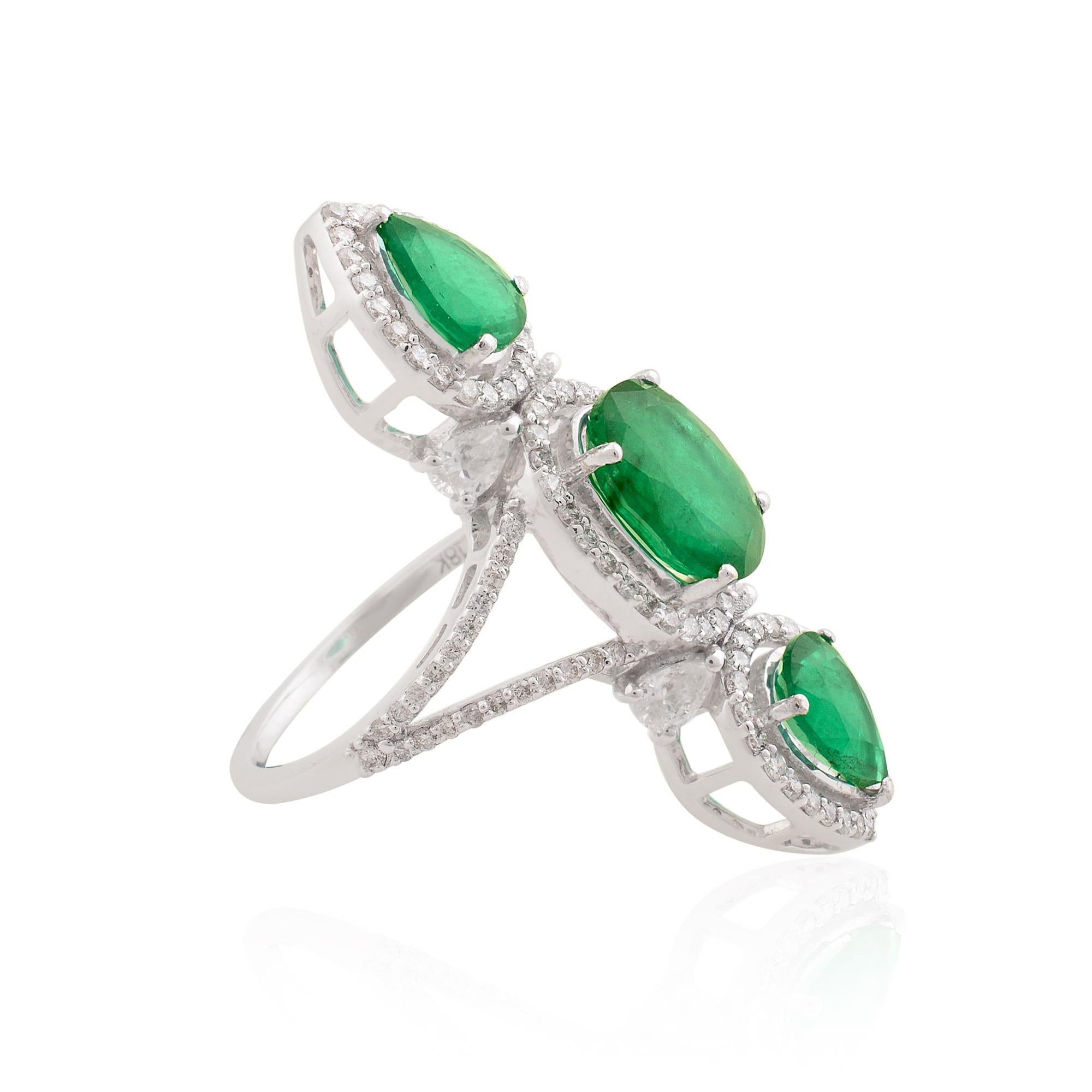 For Sale:  Natural Emerald Ring SI Clarity HI Color Diamond Pave 18k White Gold Jewelry 2