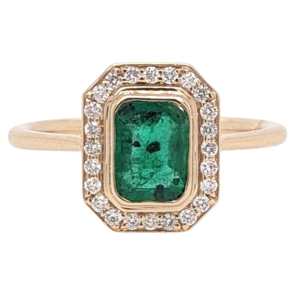 Zambian Emerald Ring w Earth Mined Diamonds in Solid 14k Yellow Gold EM 7x5mm
