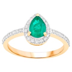Zambian Emerald Ring With Diamonds 0.88 Carats 14K Yellow Gold