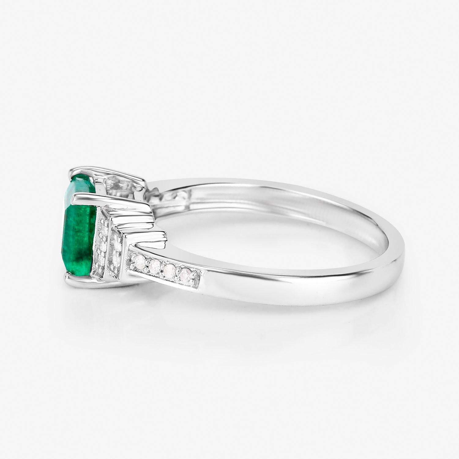 Zambian Emerald Ring With Diamonds 1.09 Carats 14K White Gold In New Condition For Sale In Laguna Niguel, CA