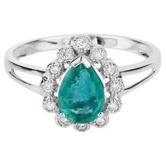 Zambian Emerald Ring With Diamonds 1.22 Carats 14K White Gold