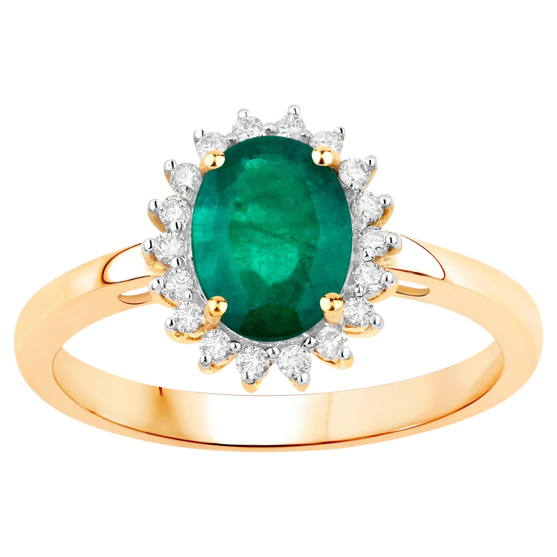 Zambian Emerald Ring With Diamonds 1.37 Carats 14K Yellow Gold