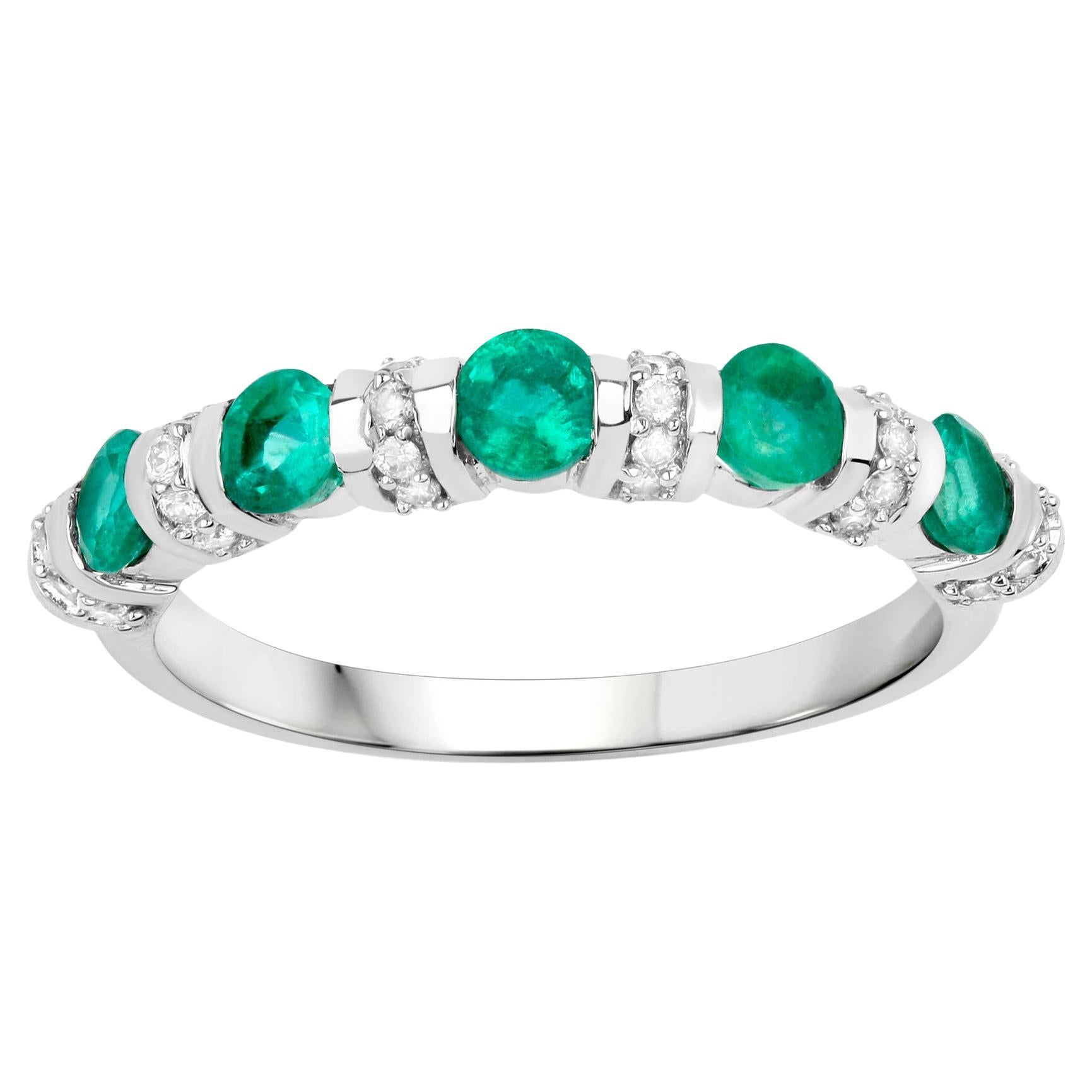 Zambian Emerald Ring With Diamonds 14K White Gold For Sale