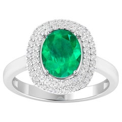 Zambian Emerald Ring With Diamonds 1.97 Carats 14K White Gold