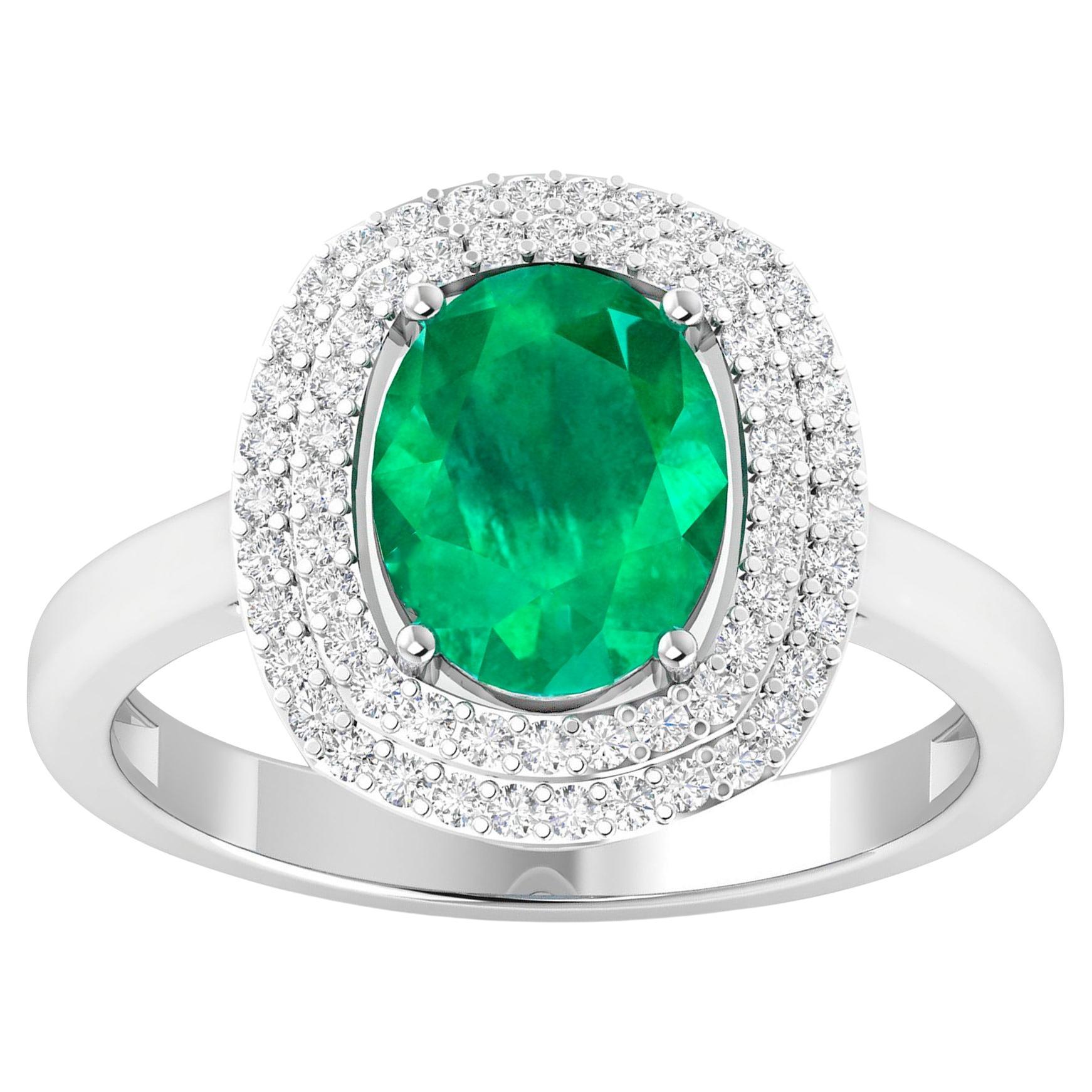 Anello con smeraldo dello Zambia e diamanti 1,97 carati in oro bianco 14K in vendita