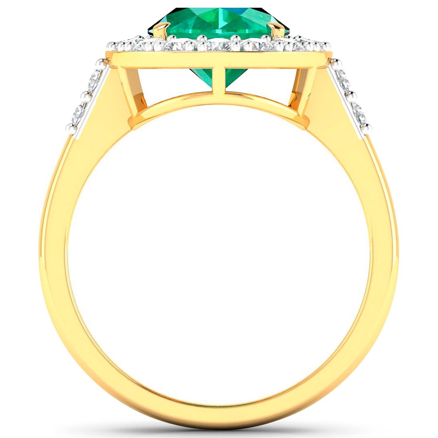 Zambian Emerald Ring With Diamonds 3.04 Carats 14K Yellow Gold In Excellent Condition For Sale In Laguna Niguel, CA