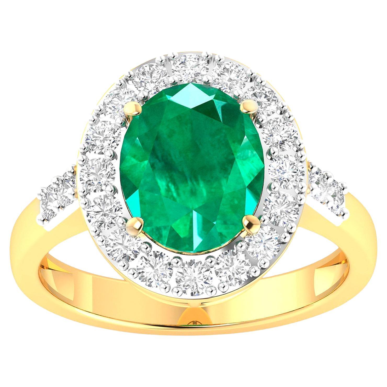 Zambian Emerald Ring With Diamonds 3.04 Carats 14K Yellow Gold For Sale