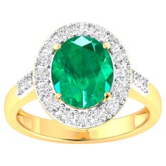 Zambianischer Smaragdring mit Diamanten 3,04 Karat 14K Gelbgold