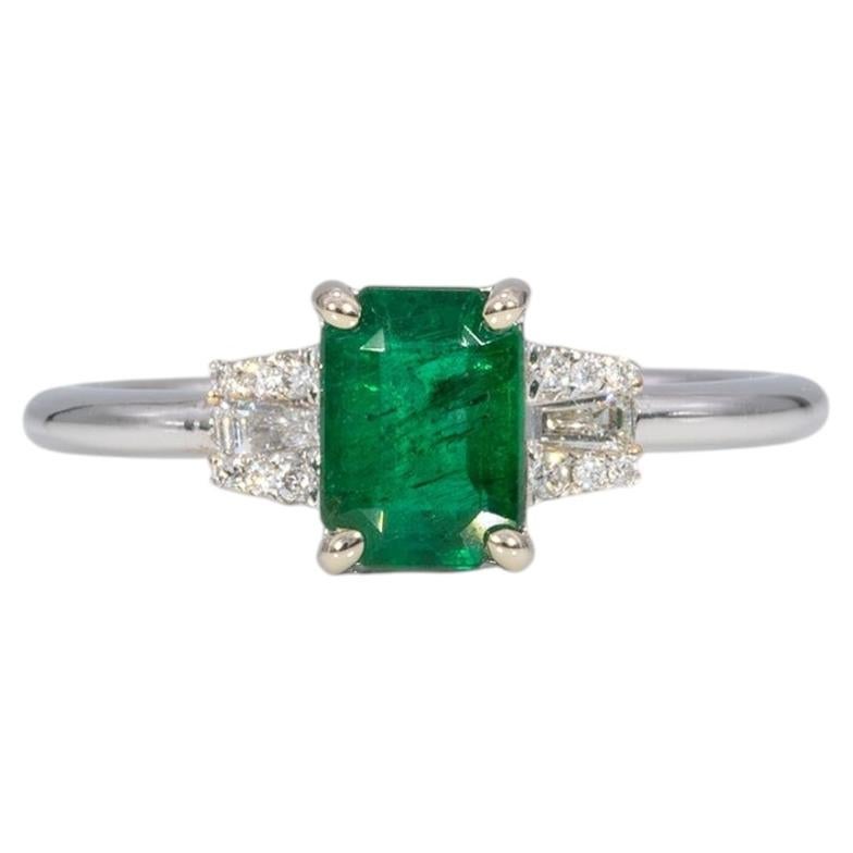 Zambian Emerald Ring with Earth-Mined Diamond Accents: Solid 14K Gold For Sale