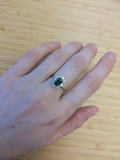 Zambian Emerald Ring with Earth Mined Diamond Halo in 14K Gold  EM 7x5mm