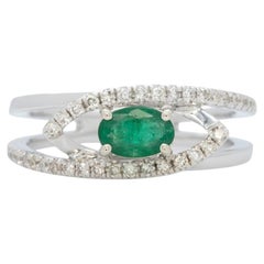 Zambian Emerald Ring with Natural Diamonds Accents: Solid 14K Gold, Oval 6x4mm