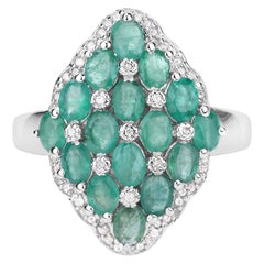 Zambian Emerald Ring With White Zircon 2.64 Carats Sterling Silver