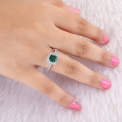 Zambian Emerald SI Clarity HI Color Diamond Halo Engagement Ring 14k White Gold