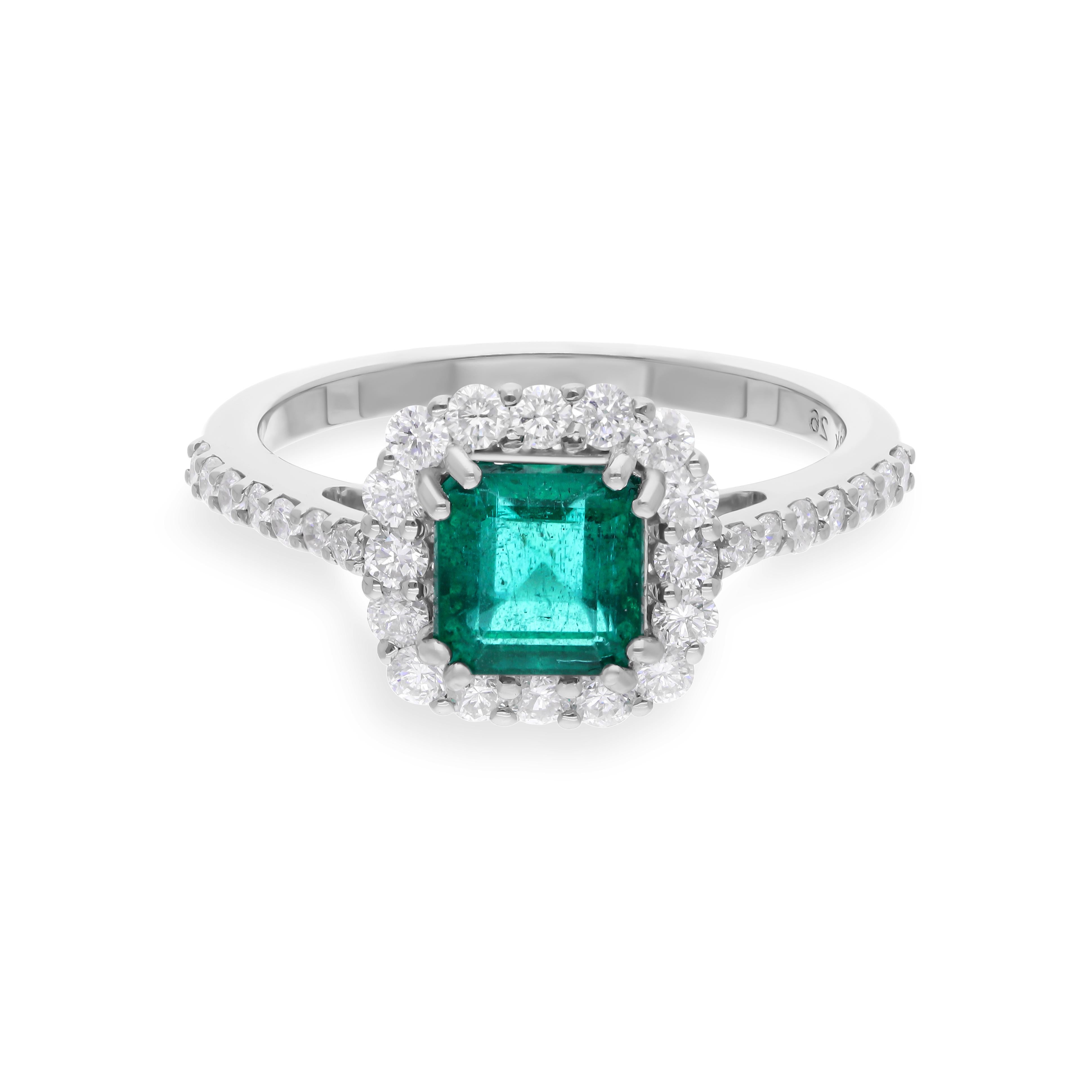 Im Angebot: Sambischer Smaragd SI Reinheit HI Farbe Diamant Halo Verlobungsring 18k Weißgold () 6