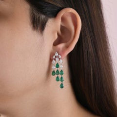 Zambian Emerald SI/H Diamond Chandelier Earrings 18 Karat White Gold Jewelry