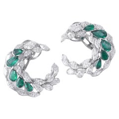 Sambischer Smaragd SI/H Diamant Mondsichel Ohrringe 18 Karat Weißgold Schmuck