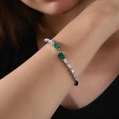 Zambian Emerald SI/H Diamond Cuff Bangle Bracelet 18 Karat White Gold