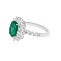 1.59 Carat Zambian Emerald and 1.06 Carat Diamond 14K White Gold Halo Ring