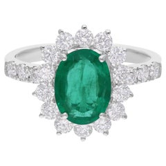 Esmeralda zambiana SI/H Diamante redondo Anillo de cóctel Joyas de oro blanco de 18 quilates