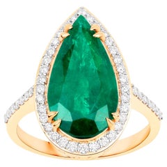 Anello con smeraldo dello Zambia con diamanti 5 carati totali in oro 14K