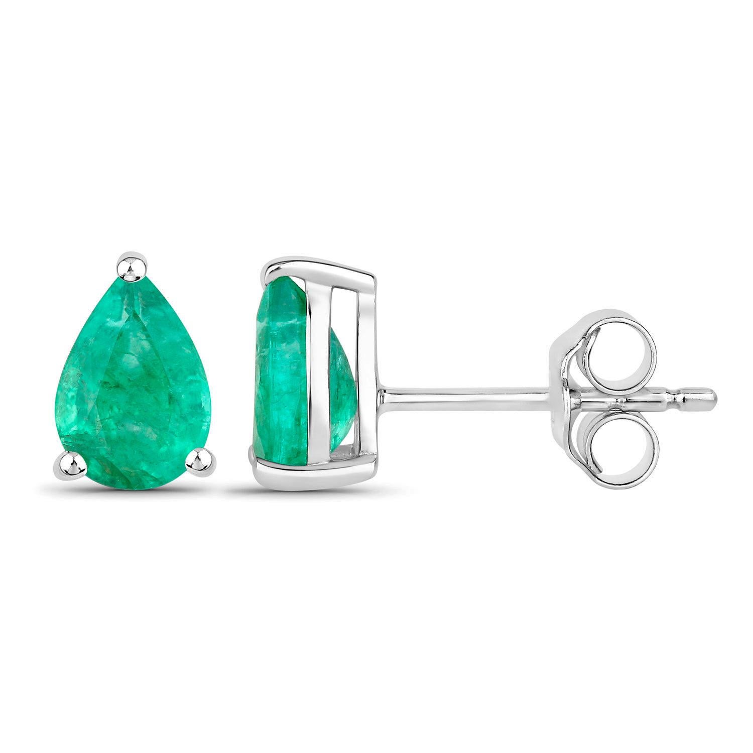 Contemporaneo Zambian Emerald Stud Earrings 1.2 Carats 14K White Gold in vendita