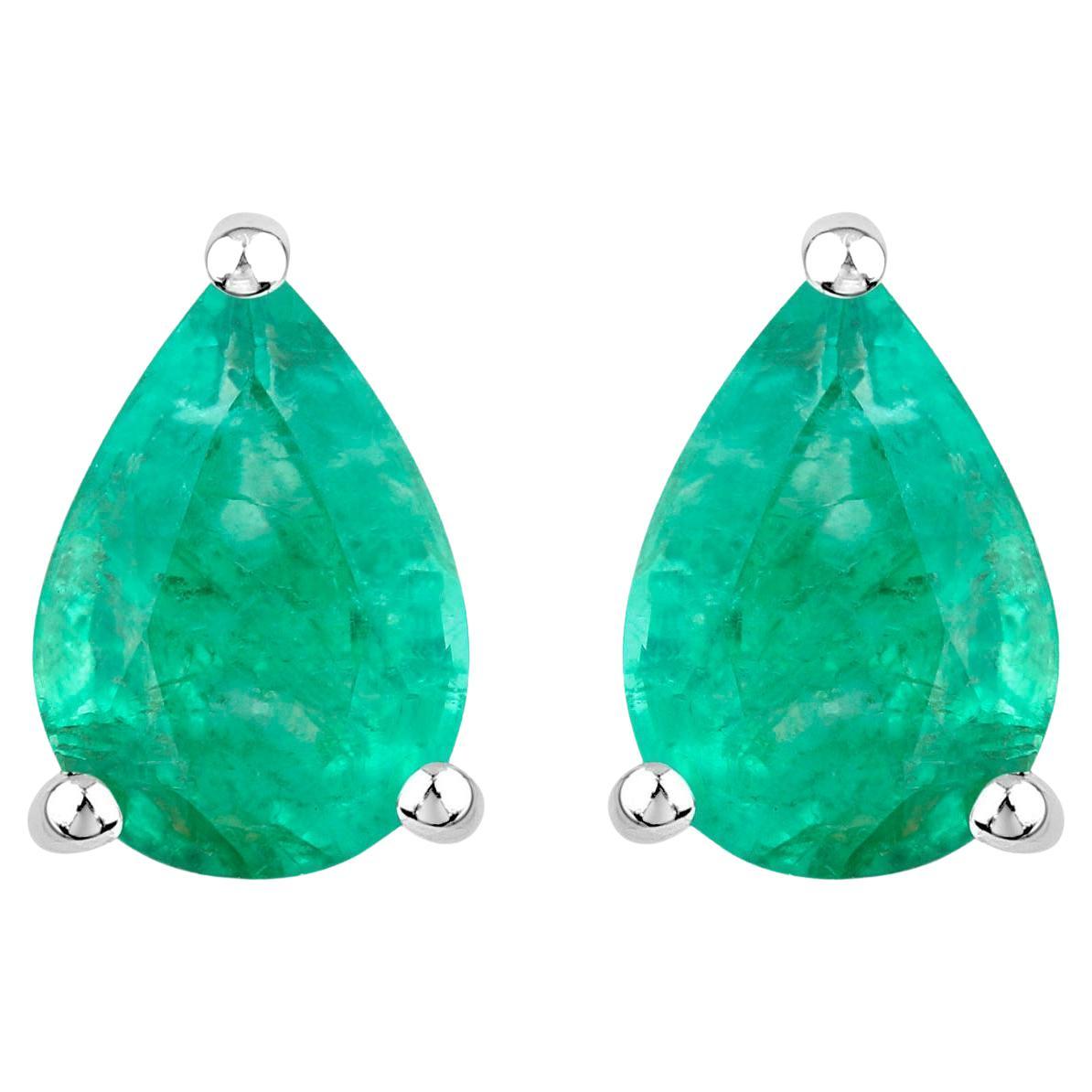Zambian Emerald Stud Earrings 1.2 Carats 14K White Gold